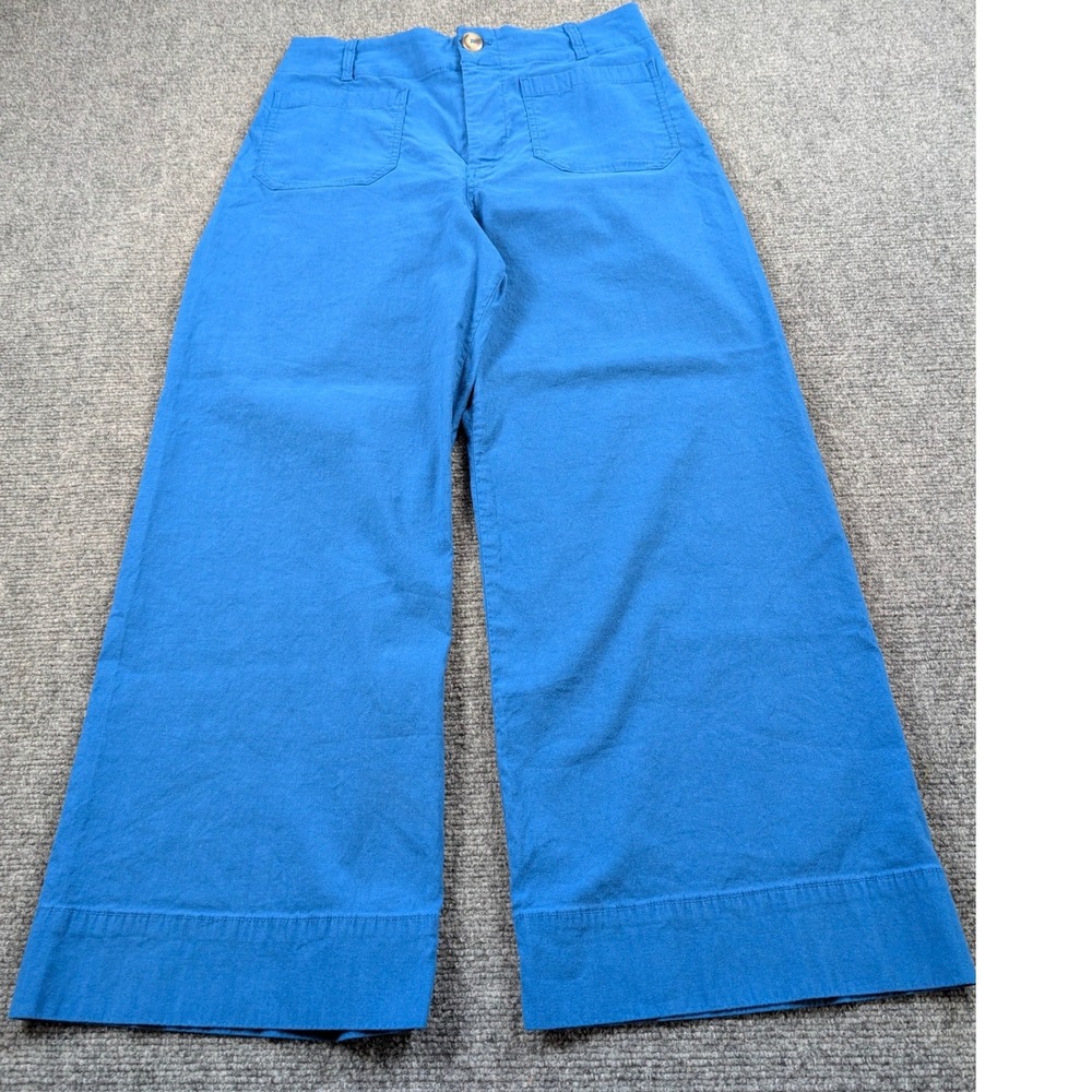 Maeve Anthropologie The Colette Pants SZ 31 Blue Linen Blend Wide Leg Cropped